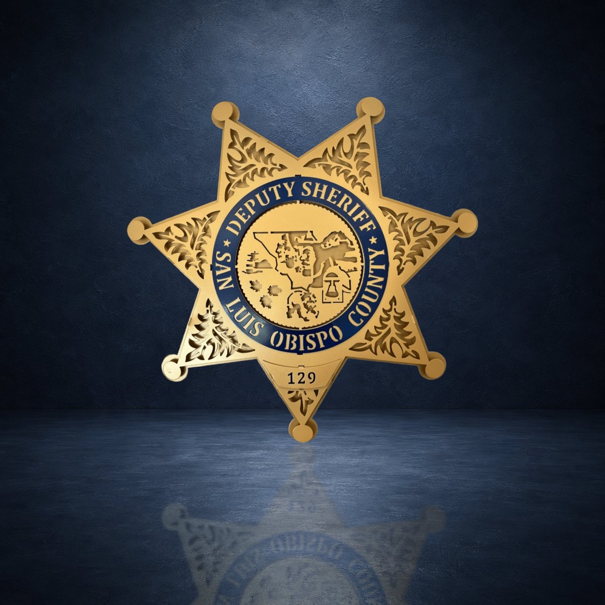 Sheriff star against a dark blue studio background, San Luis Obispo County Sheriff Star by IRONiNK.
