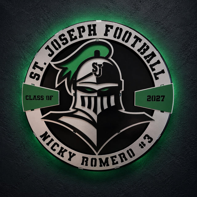 St. Joseph Knights display straight-on with personalized name ring and class year banner