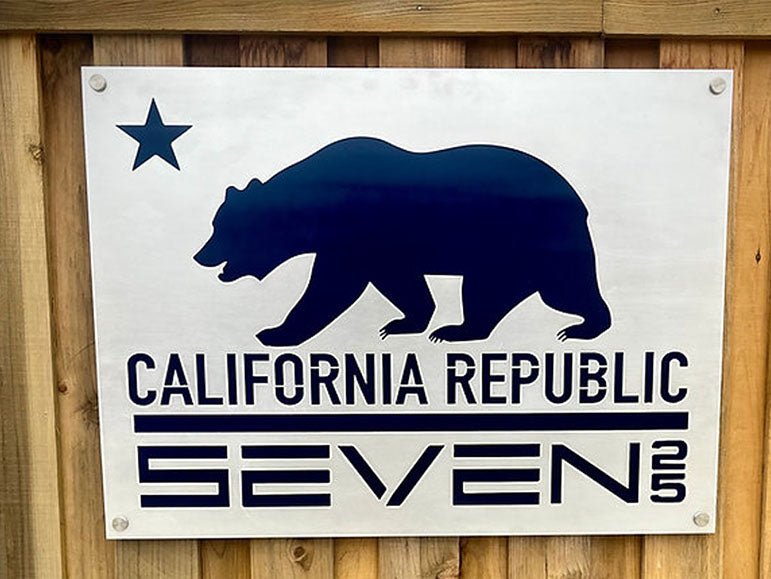 California Republic area sign mounted on a wooden fence, Area Bear by IRONiNK.
