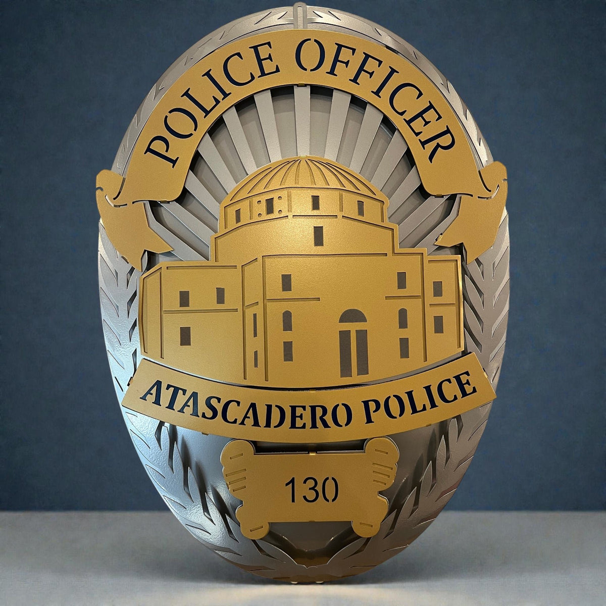 Front view of city building and seal details, Atascadero Police Department by IRONiNK.