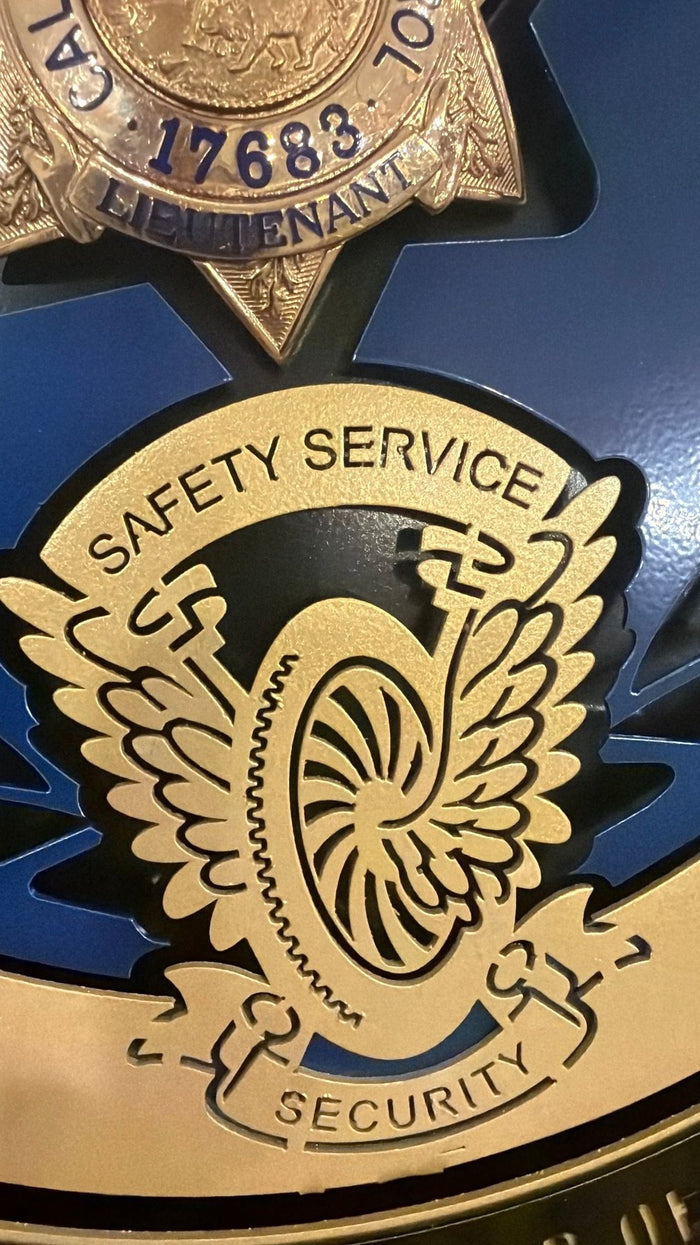 Close-up of gold wing and wheel and badge, Badge Display CHP by IRONiNK.