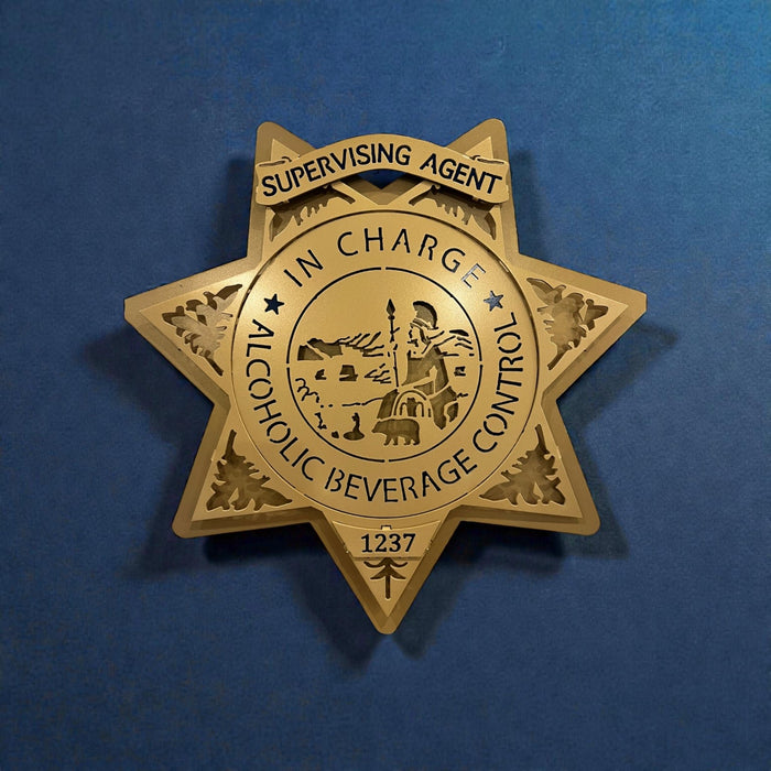 Front view of California seal and lettering, California ABC Investigations by IRONiNK.