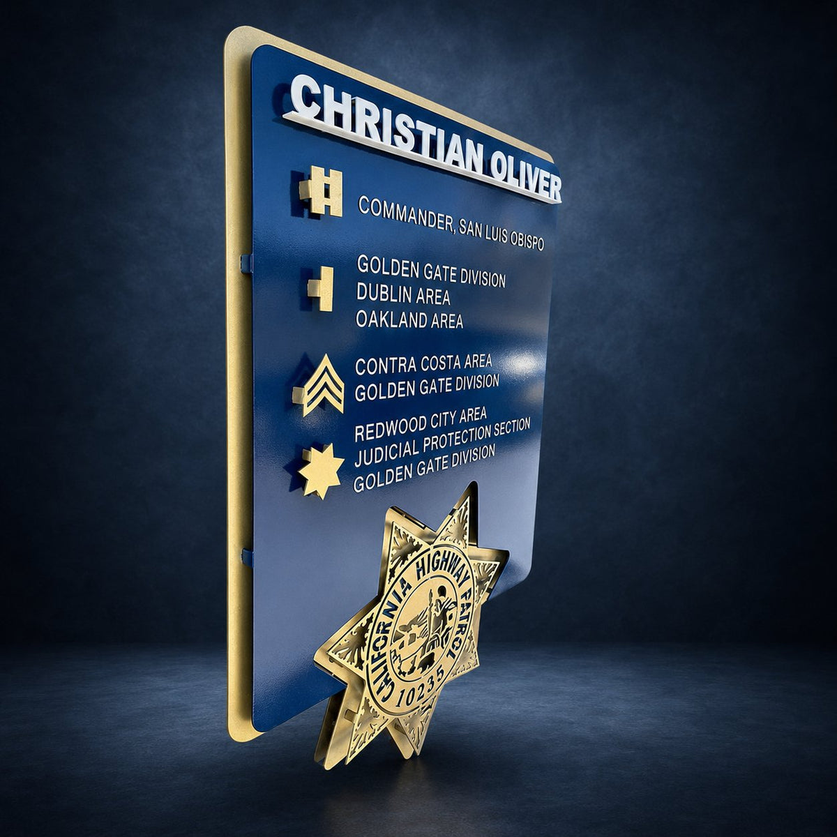 Personalized navy career plaque against a dark blue backdrop, Career Path by IRONiNK.