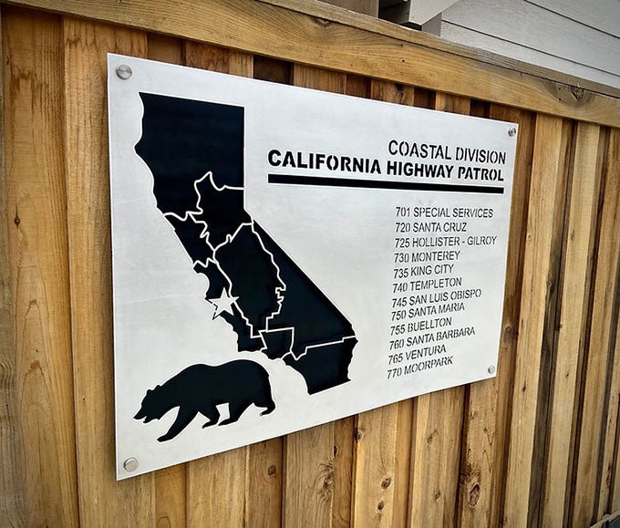 Angled view of California map and division lettering, Division Sign by IRONiNK.