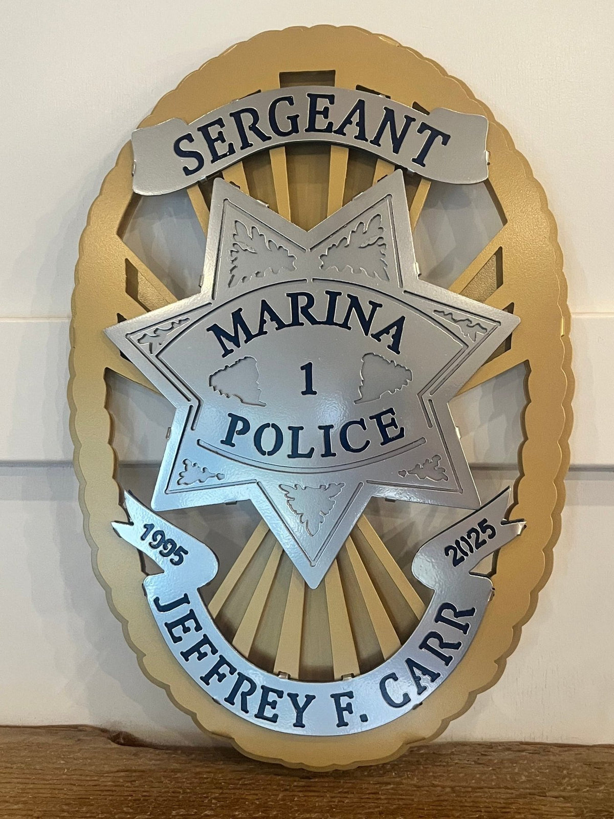 Close-up of sergeant lettering and center star, Marina Police Department by IRONiNK.