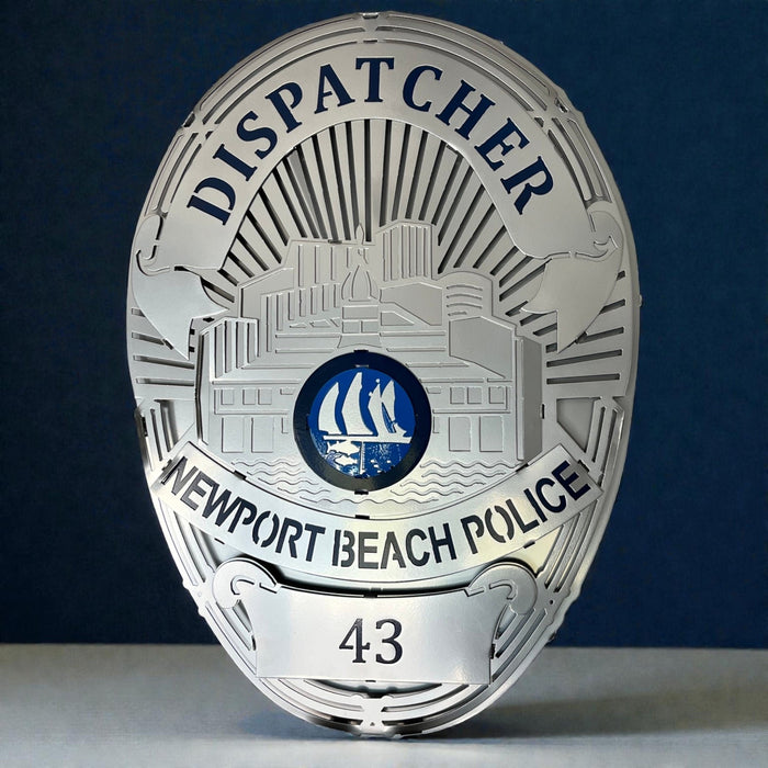 Front view against a dark blue backdrop, Newport Beach Police Department Badge by IRONiNK.