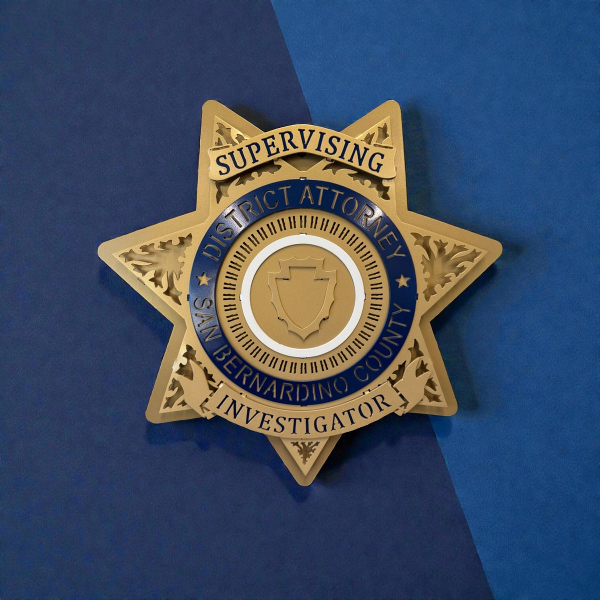 Front view of blue ring and county seal, San Bernardino County DA Star by IRONiNK.