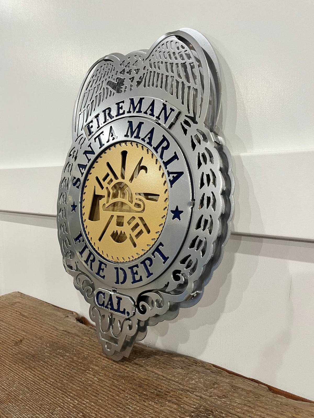 Angled view of raised fire badge layers, Santa Maria Fire Department (Retro Badge) by IRONiNK.