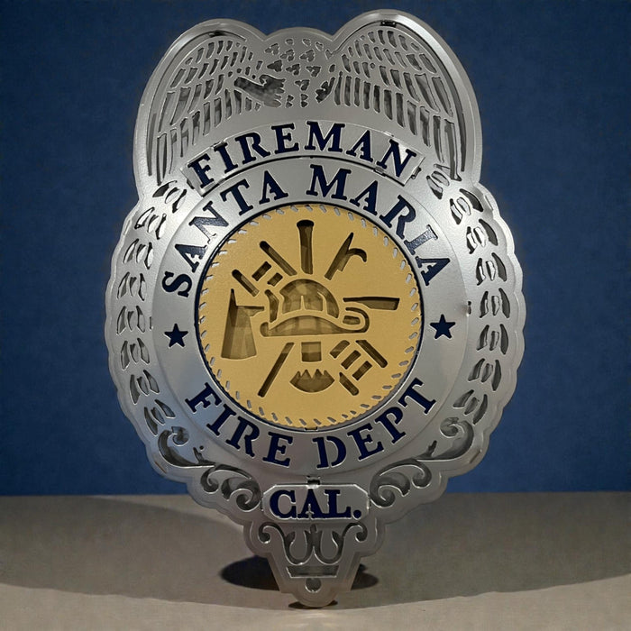 Front view of gold fire emblem, Santa Maria Fire Department (Retro Badge) by IRONiNK.