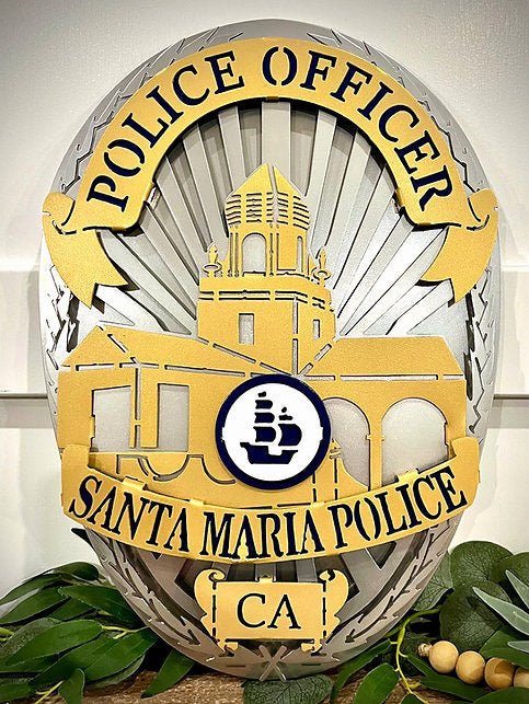 Close-up of raised building and badge layers, Santa Maria Police Badge by IRONiNK.