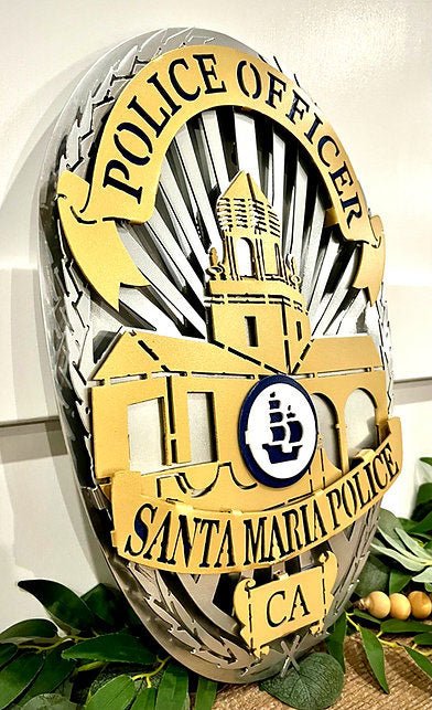 Gold and silver badge displayed with greenery, Santa Maria Police Badge by IRONiNK.