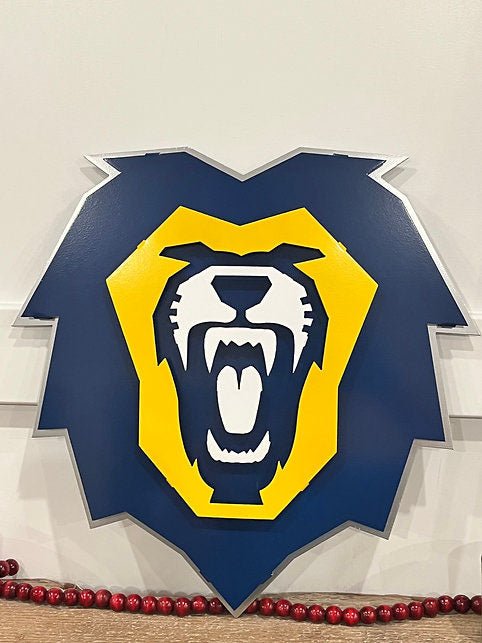Front view of gold lion and navy outline, Vanguard University Lion by IRONiNK.